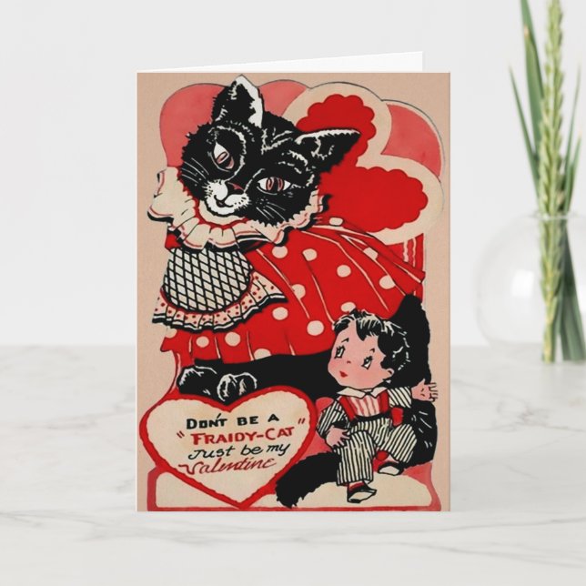 Festiva Tarjeta de El día de San Valentín de gato de época (Anverso)