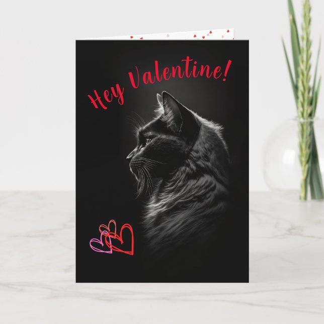 Festiva Tarjeta de El día de San Valentín para gato negro  (Anverso)