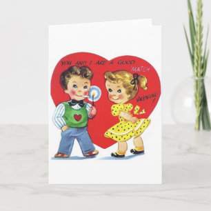 Festiva Tarjeta de El día de San Valentín Retro Good Match