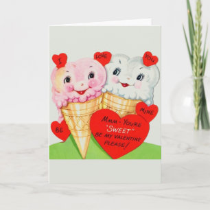 Festiva Tarjeta de El día de San Valentín Retro Ice Cream