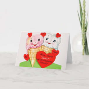 Festiva Tarjeta de El día de San Valentín Retro Ice Cream