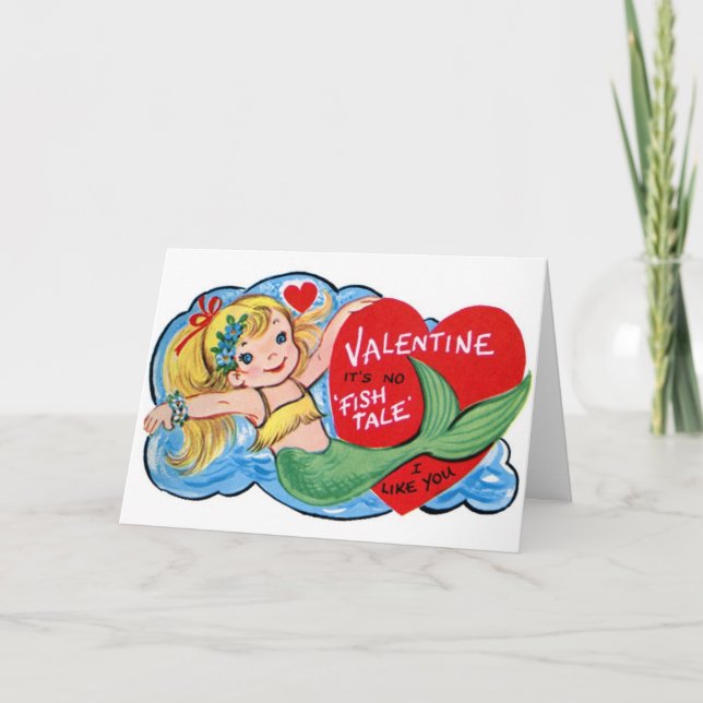 Festiva Tarjeta de El día de San Valentín Retro Mermaid (Anverso)