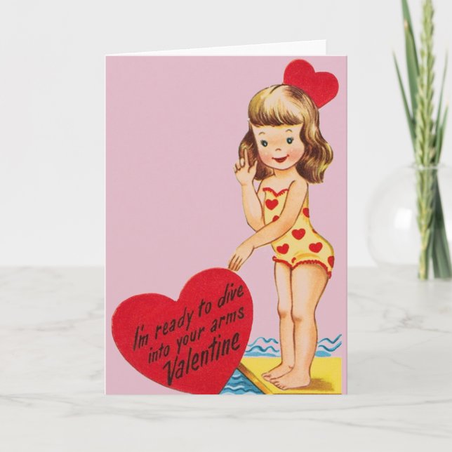 Festiva Tarjeta de El día de San Valentín Retro Swimmer /  (Anverso)