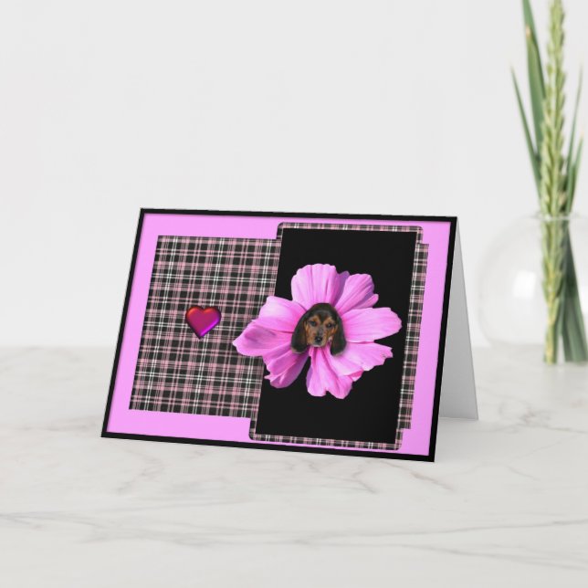 Festiva Tarjeta de El día de San Valentín rosada beagante (Anverso)