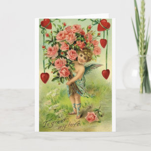 Festiva Tarjeta De El día de San Valentín Victoriana Cupid