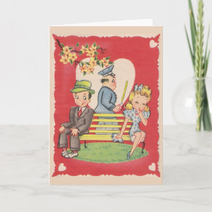 Festiva Tarjeta de El día de San Valentín Vintage Shy Boy