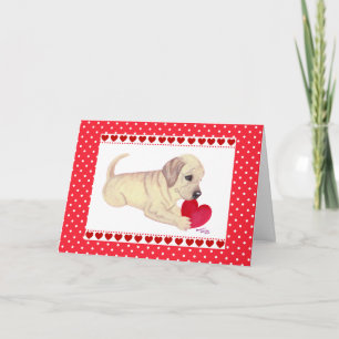 Festiva Tarjeta de El día de San Valentín Yellow Lab Puppy