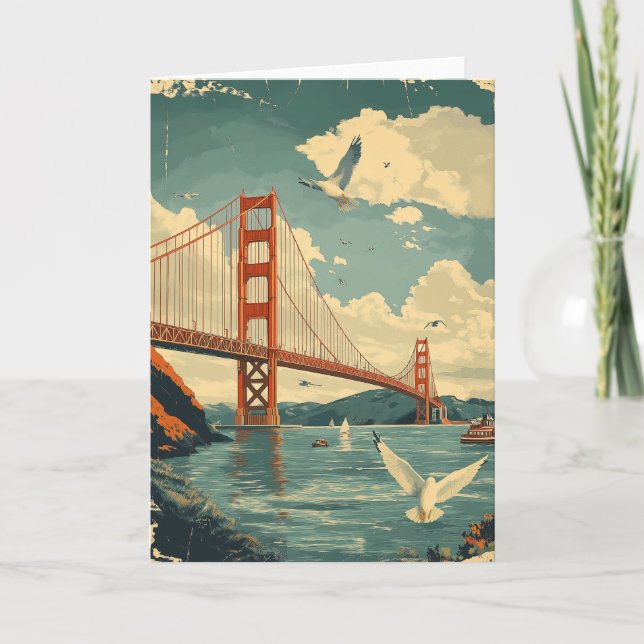Festiva Tarjeta de época del puente Golden Gate de San Fra (Anverso)
