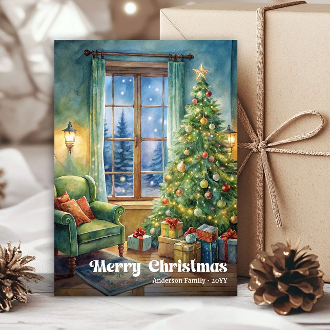 Festiva Tarjeta de escena navideña alegre con tonos rústic (Cheerful Christmas scene card rustic holiday tones

)