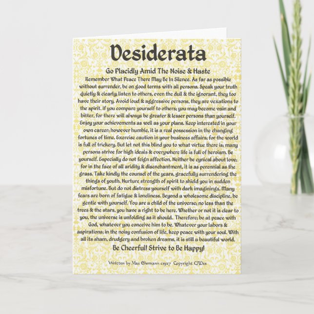 Festiva Tarjeta de estilo medieval DESIDERATA (Anverso)