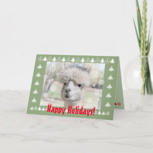 Festiva Tarjeta de Felices Fiestas con Alpaca Adorable