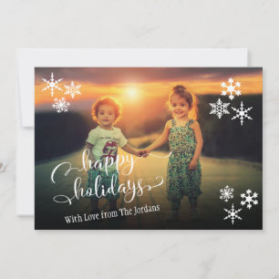 Festiva Tarjeta de Felices Fiestas con Copos de Nieve y Co