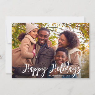 Festiva tarjeta de felices fiestas con foto de escritura r