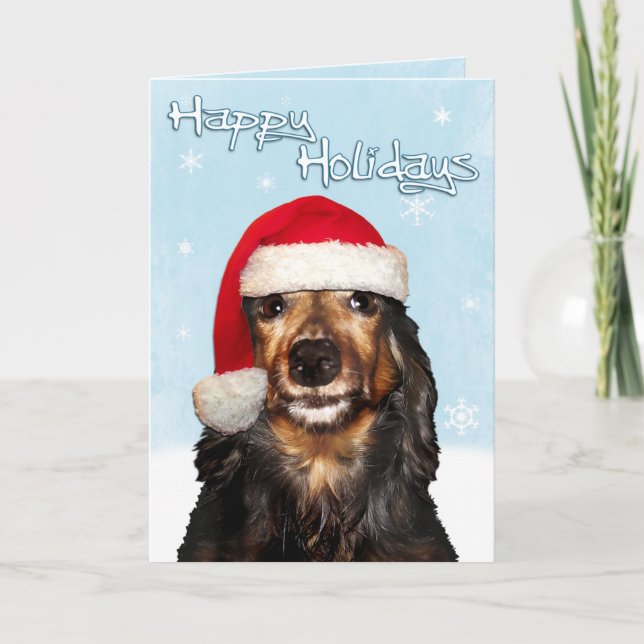 Festiva Tarjeta de Felices Fiestas Dachshund (Anverso)