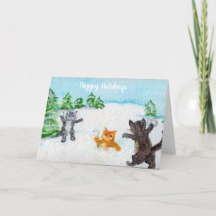 Festiva Tarjeta de Felices Fiestas de Gatos Gatitos Luchas