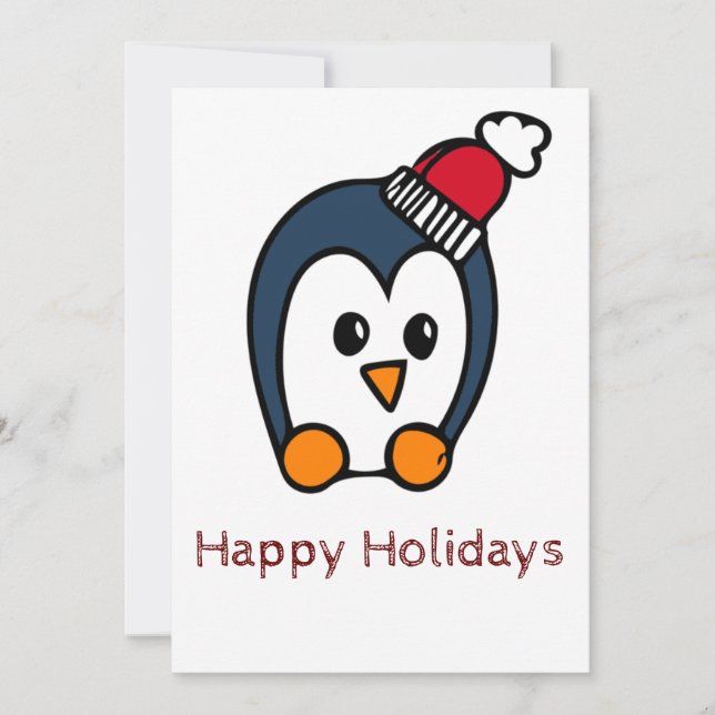 Festiva Tarjeta de Felices Fiestas Pingüino (Anverso)