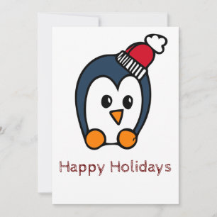 Festiva Tarjeta de Felices Fiestas Pingüino