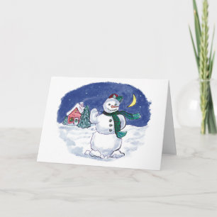 Festiva Tarjeta de felicitación amistosa para Snowman