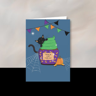 Festiva Tarjeta de Felicitación Azul de Halloween para Niñ