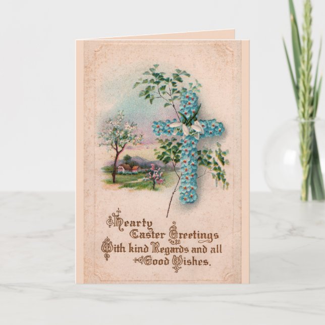 Festiva Tarjeta de felicitación azul de Pascua de la cruz (Anverso)