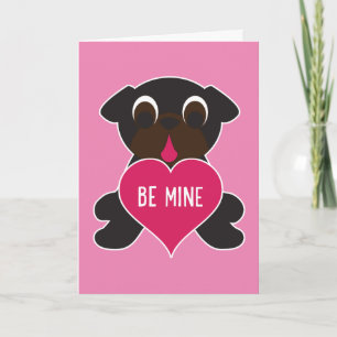 Festiva Tarjeta de felicitación Black Pug Valentine - Sé m