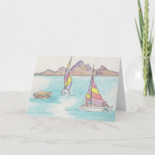Festiva Tarjeta de felicitación "Boats Watercolor Sketch/F