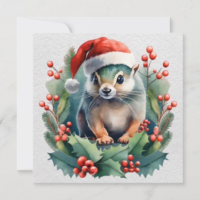 Festiva Tarjeta de felicitación Chipmunk para navidades (Anverso)