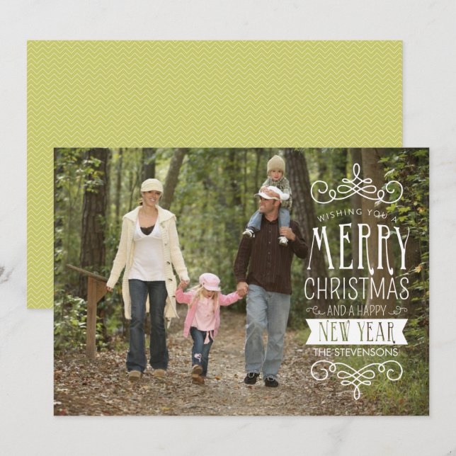 Festiva Tarjeta de felicitación con foto de pancarta con d (Anverso / Reverso)