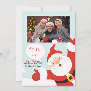 Festiva Tarjeta de Felicitación con Foto de Santa Ho Ho Ho