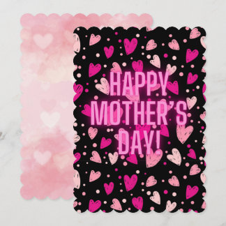 Festiva Tarjeta de felicitación corazones neón rosa del Dí