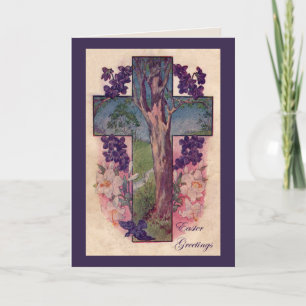 Festiva Tarjeta de felicitación Cross and Tree Easter