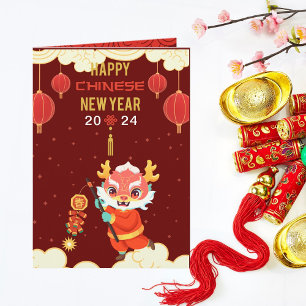 Festiva Tarjeta de felicitación Cute Dragon Chinese New Ye