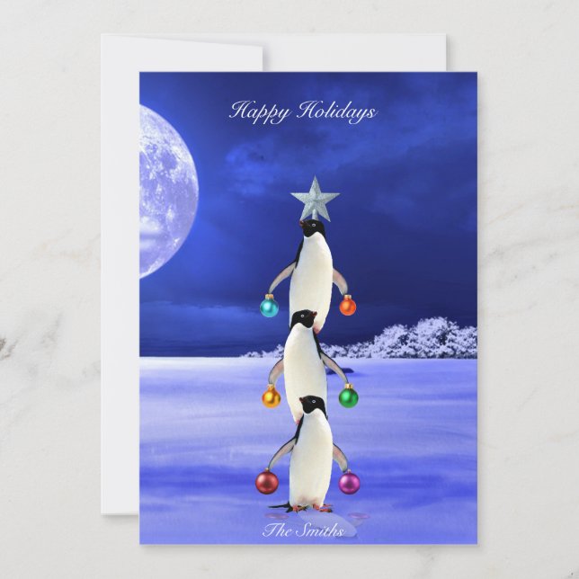 Festiva Tarjeta de felicitación Cute Penguin Christmas Tre (Anverso)
