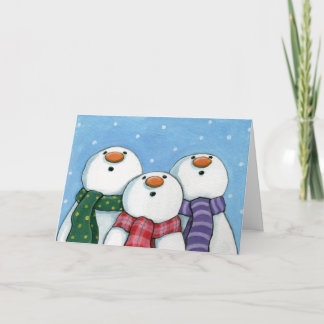 Festiva Tarjeta de felicitación de 3 hombres de nieve