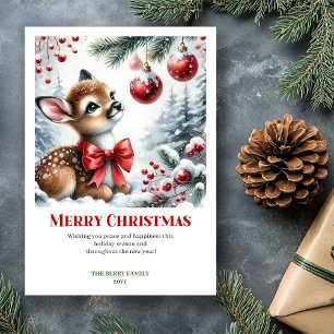 Festiva Tarjeta de Felicitación de Acuarela de Ciervo Bebé