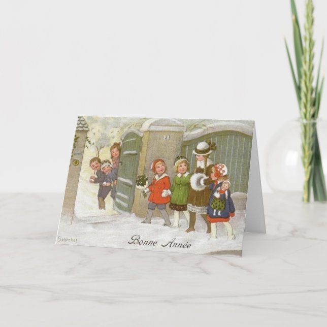 Festiva Tarjeta de felicitación de Año Nuevo francés vinta (Anverso)