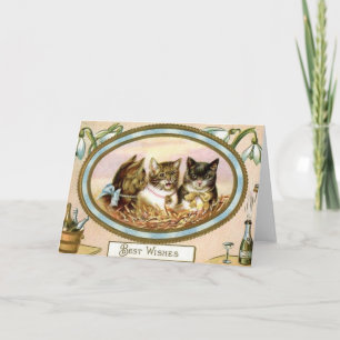 Festiva Tarjeta de felicitación de Año Nuevo para gato vin