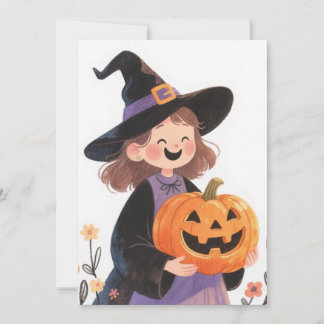 Festiva Tarjeta de Felicitación de Bruja y Calabaza de Hal