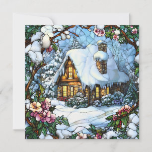 Festiva Tarjeta de felicitación de cabaña de invierno