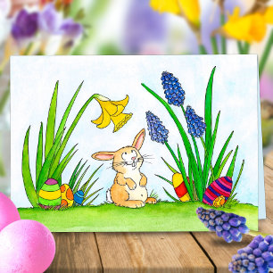 Festiva tarjeta de felicitación de conejito de Pascua de N