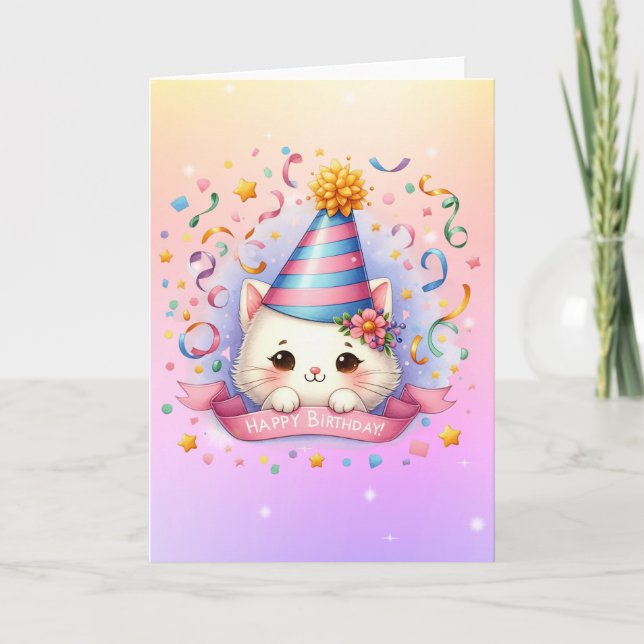 Festiva Tarjeta de felicitación de cumpleaños de un gato P (Anverso)
