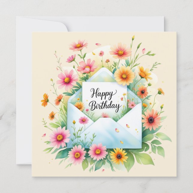 Festiva Tarjeta de felicitación de cumpleaños y flores her (Anverso)