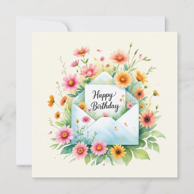 Festiva Tarjeta de felicitación de cumpleaños y flores her (Anverso)