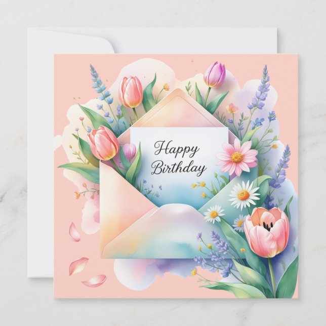 Festiva Tarjeta de felicitación de cumpleaños y flores her (Anverso)
