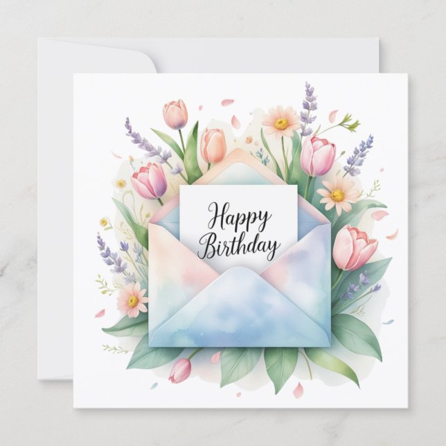Festiva Tarjeta de felicitación de cumpleaños y flores her (Anverso)