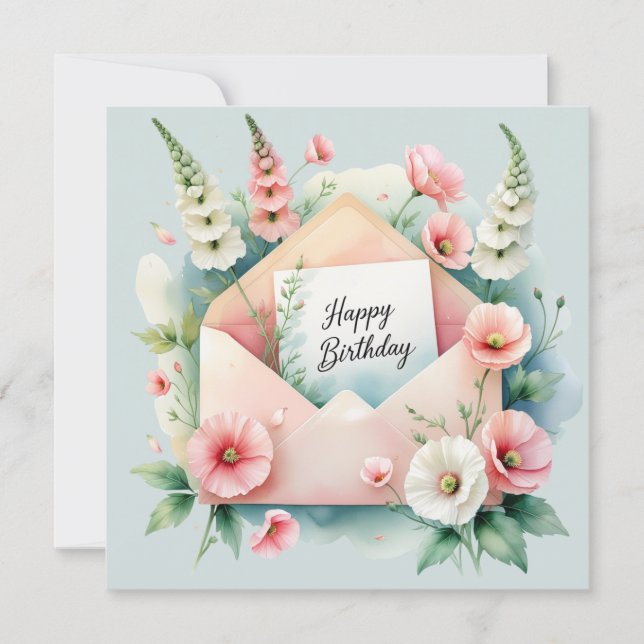 Festiva Tarjeta de felicitación de cumpleaños y flores her (Anverso)