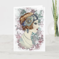 Tarjeta de felicitación de dama de los años 20
