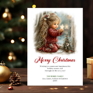 Festiva Tarjeta de Felicitación de Escena Invernal de Niña