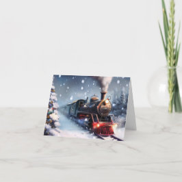 Festiva Tarjeta de felicitación de escena navideña con tre