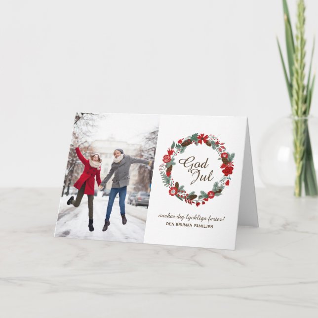 Festiva Tarjeta de felicitación de foto de God Jul (Anverso)